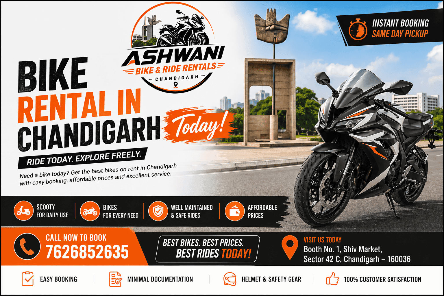 🏍️ Bike Rental in Chandigarh Today – Best Deals for Daily Rides