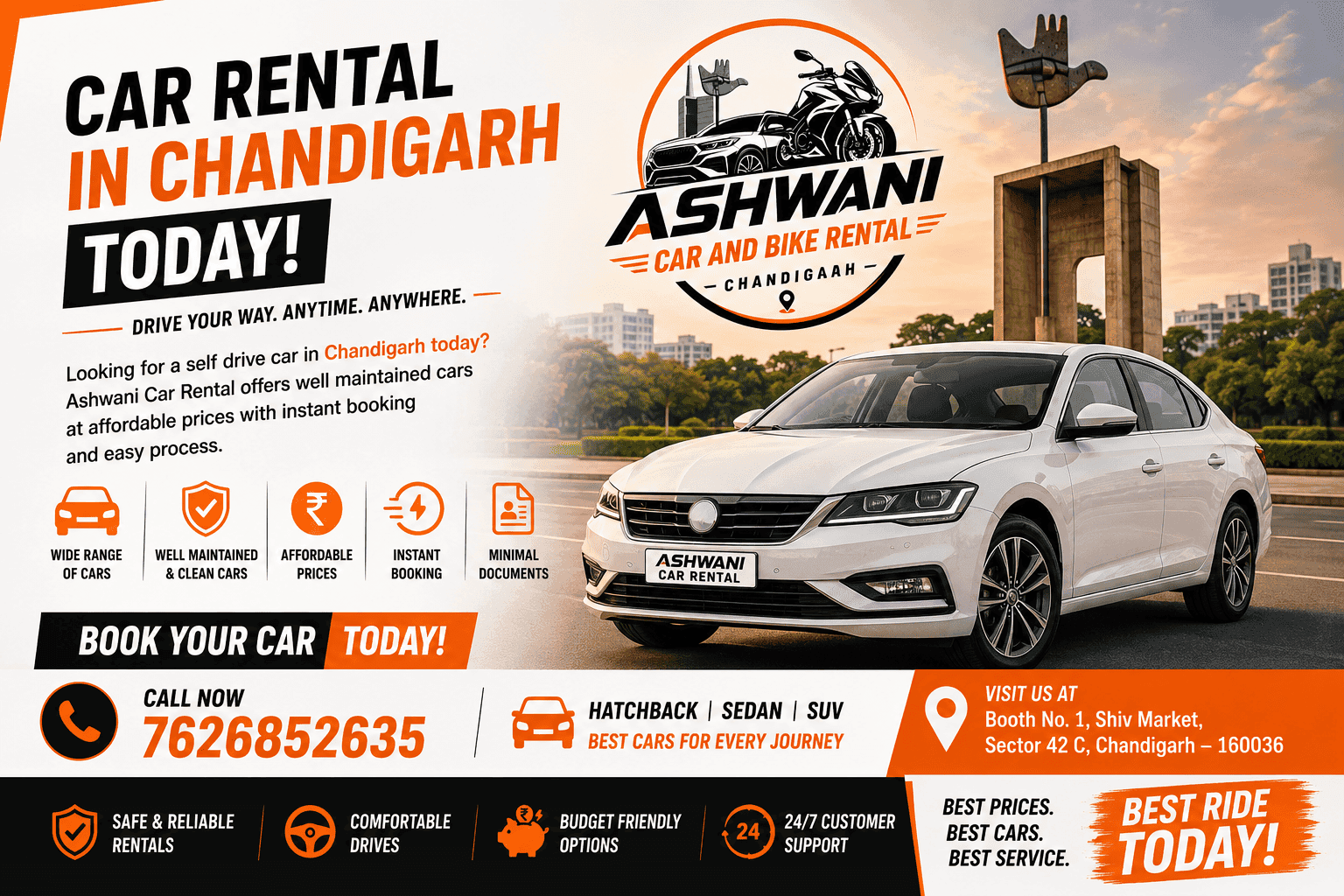 🚗 Car Rental in Chandigarh Today – Instant Booking & Best Prices