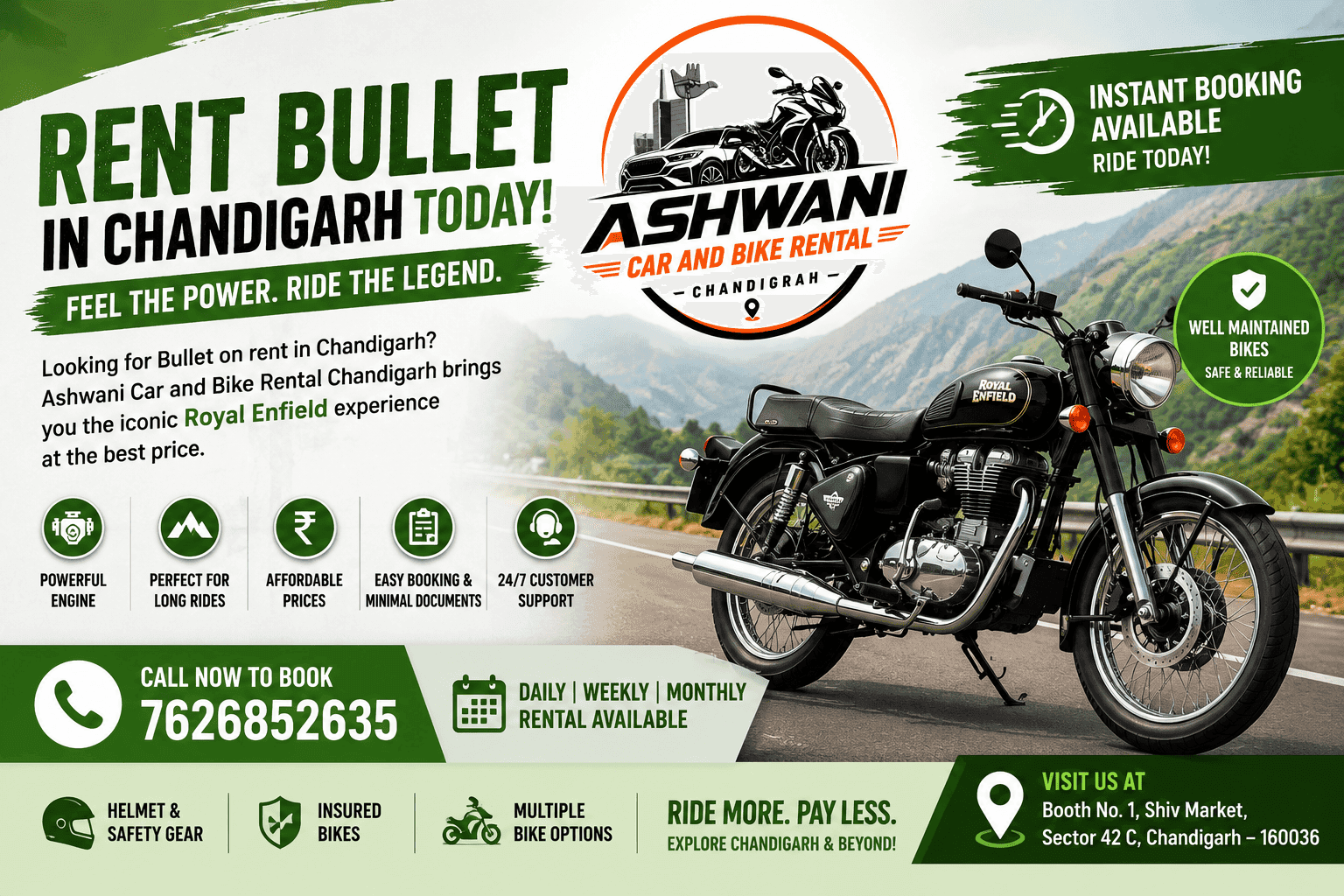 🏍️ Rent Bullet in Chandigarh Today – Royal Enfield on Rent at Best Price