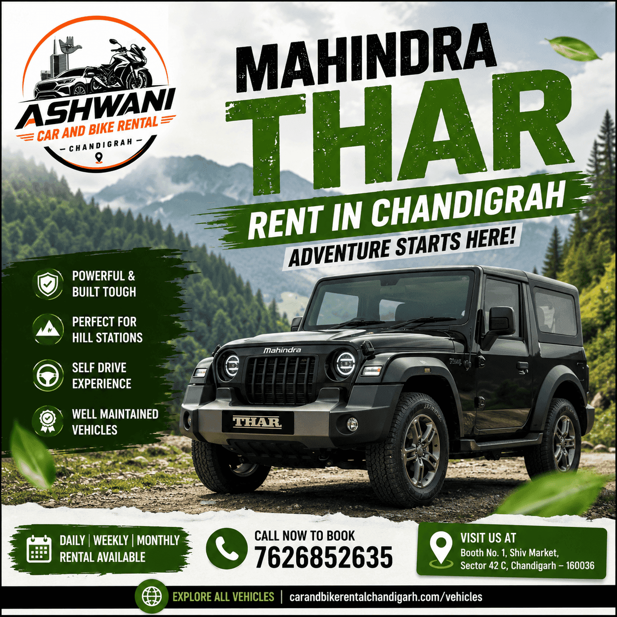 🚙 Mahindra Thar Rent in Chandigarh Today – Self Drive Adventure Starts Here