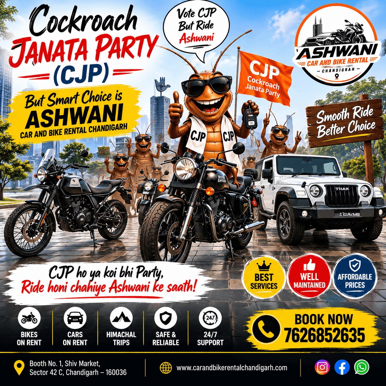 🏍️🚗 Cockroach Janata Party (CJP) Chooses Stylish Rides in Chandigarh