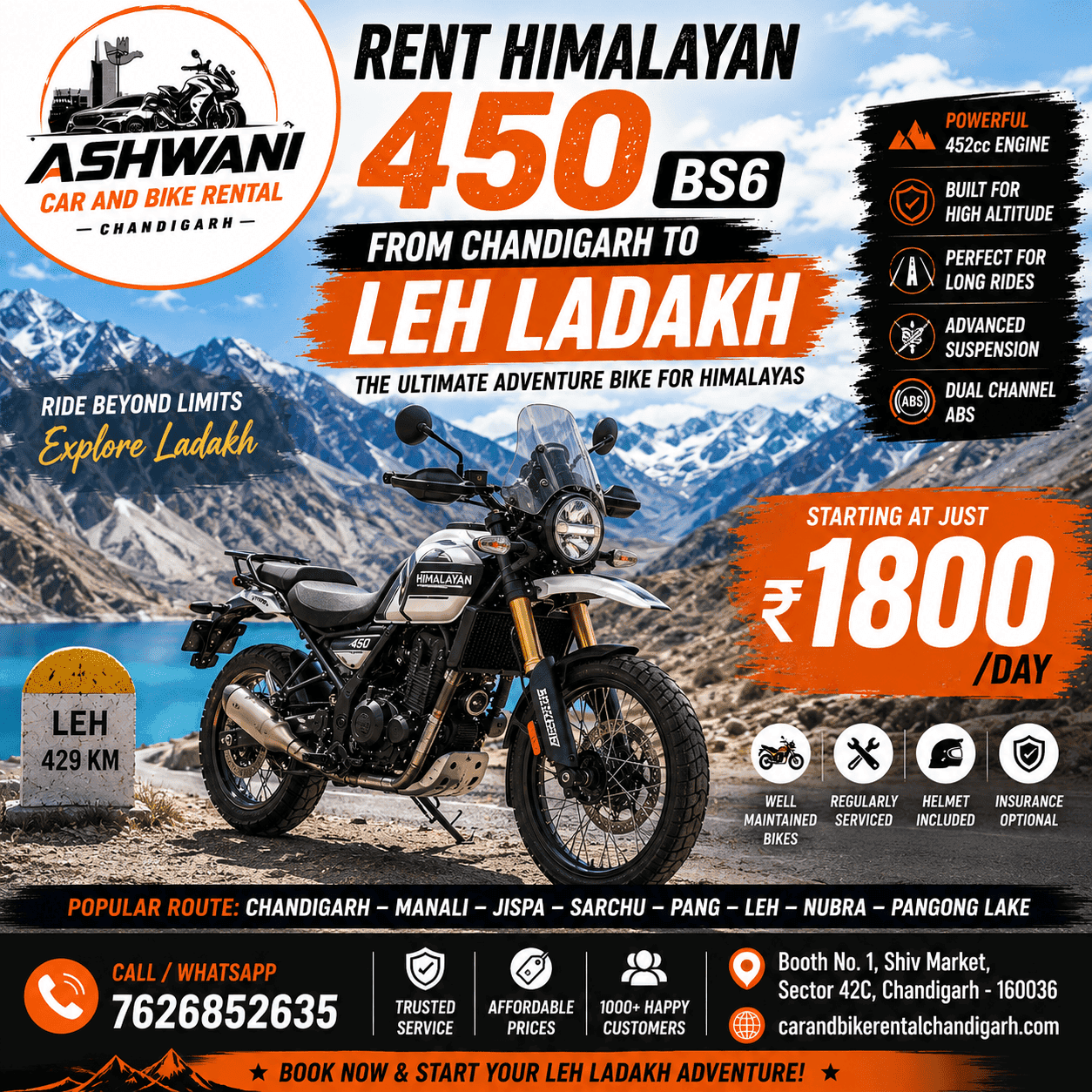 🏍️ Rent Himalayan 450 BS6 from Chandigarh to Leh Ladakh – The Ultimate Adventure Bike
