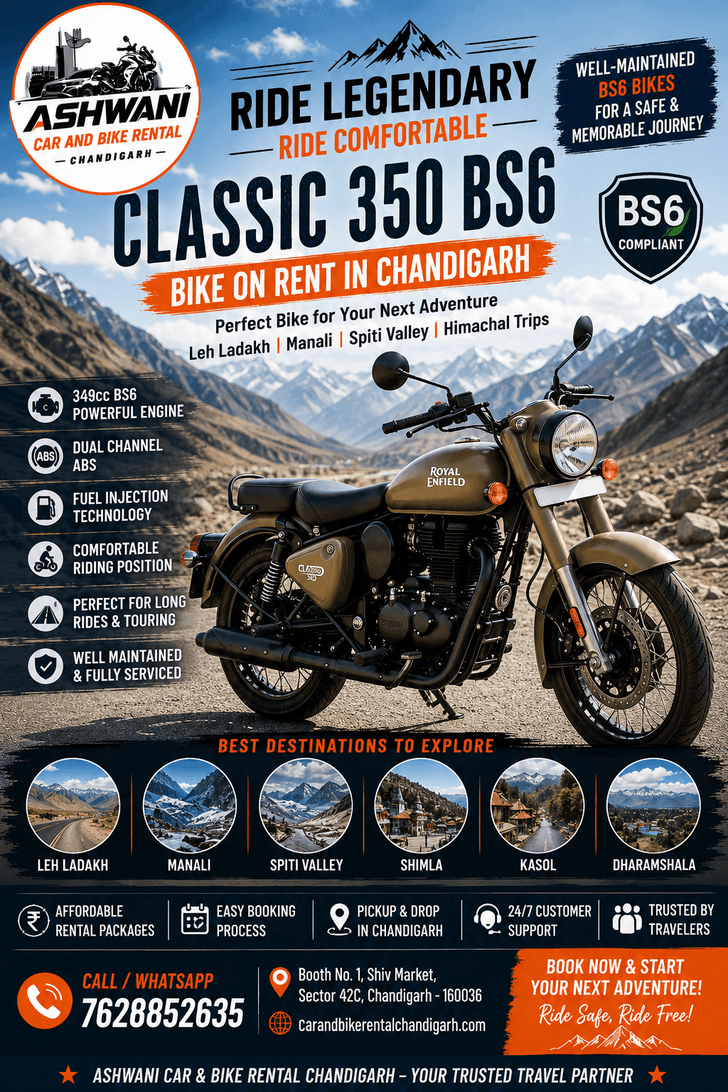 🏍️ Classic 350 BS6 Bike on Rent in Chandigarh – Ride in Style & Comfort