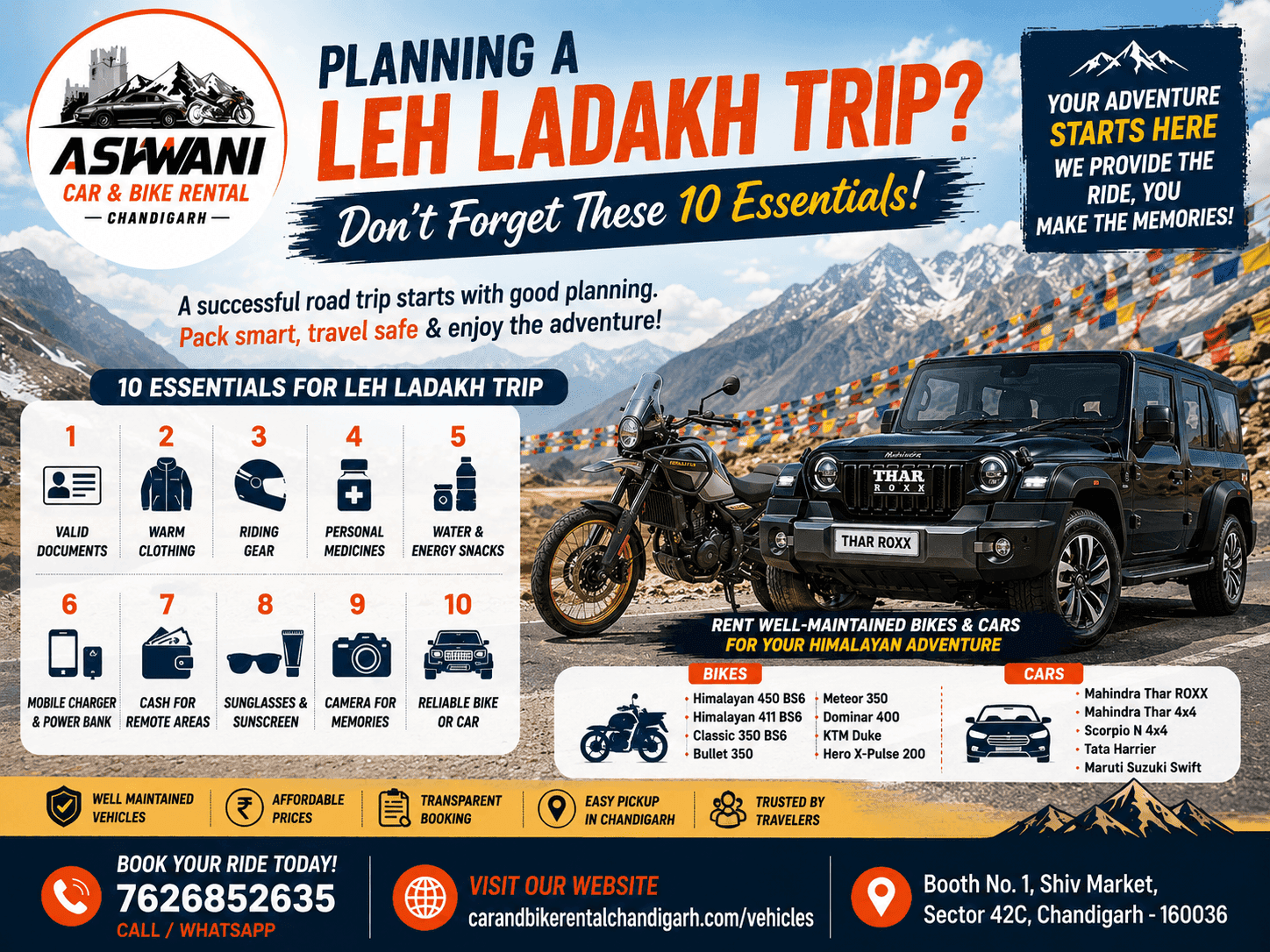 🏔️ 10 Essential Things to Carry for a Leh Ladakh Road Trip from Chandigarh