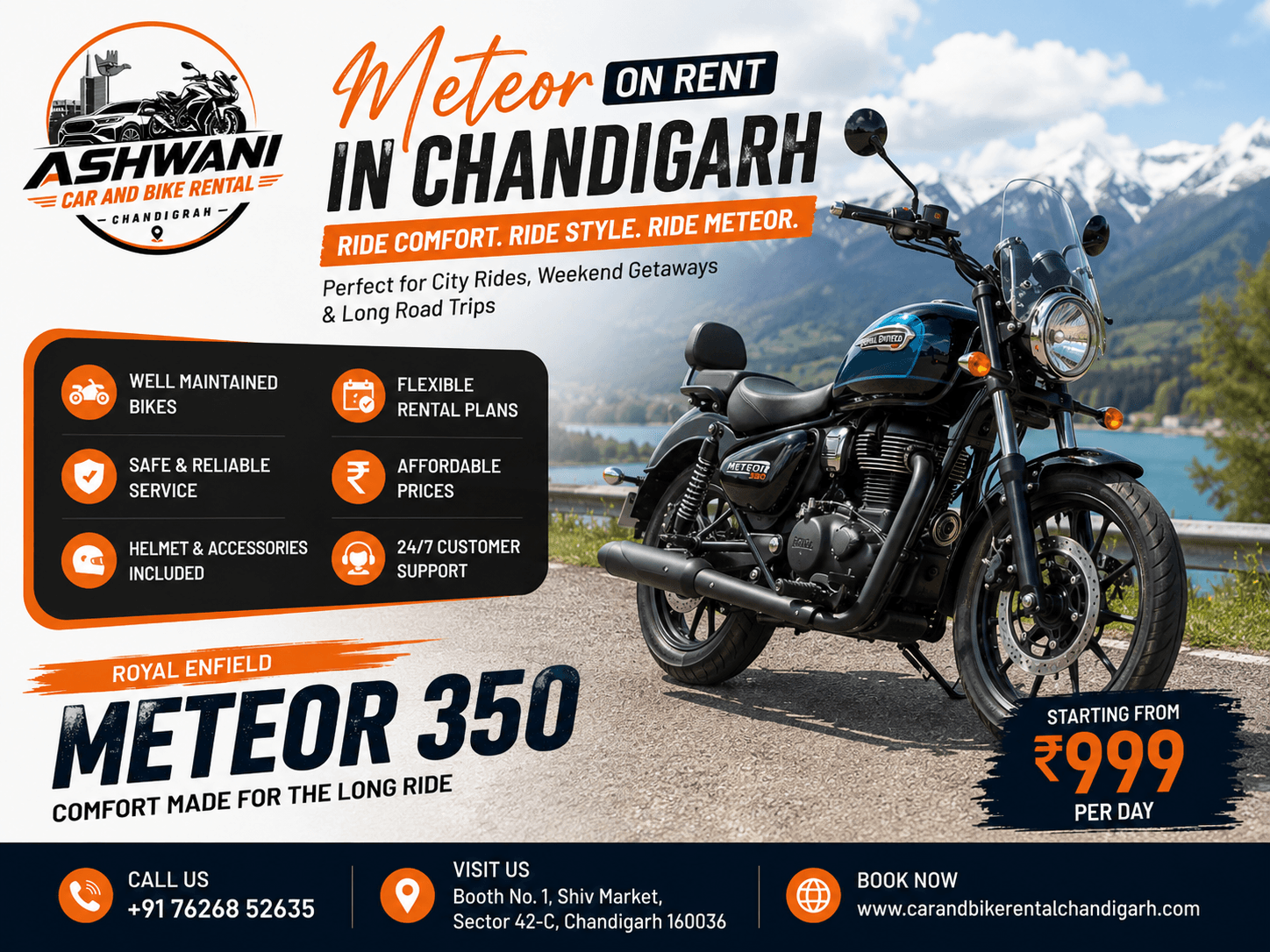 Meteor on Rent in Chandigarh – Rent Royal Enfield Meteor 350 for Comfortable Road Trips