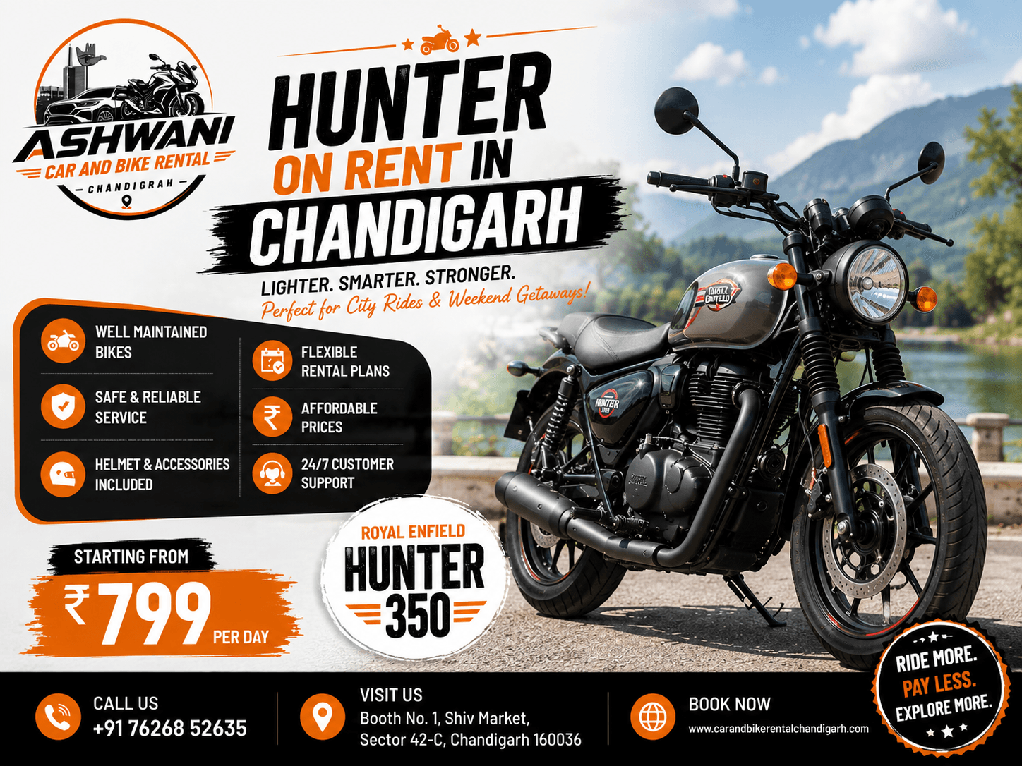 Hunter on Rent in Chandigarh – Rent Royal Enfield Hunter 350 at Affordable Prices